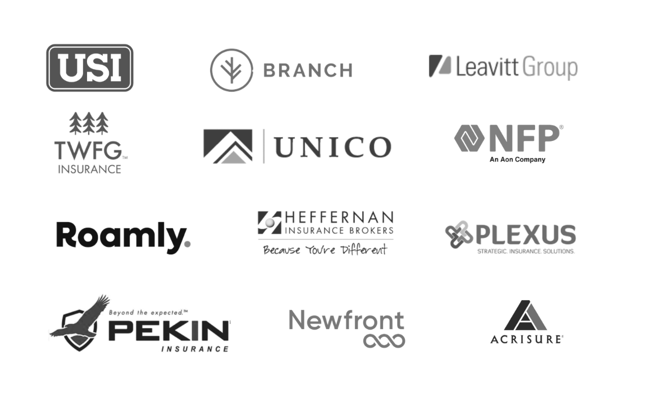 Insurance companies using Gaya: USI, Branch, Leavitt Group, TWFG Insurance, Unico, NFP, Roamly, Heffernan Insurance Brokers, Plexus, Pekin Insurance, Newfront, and Acrisure